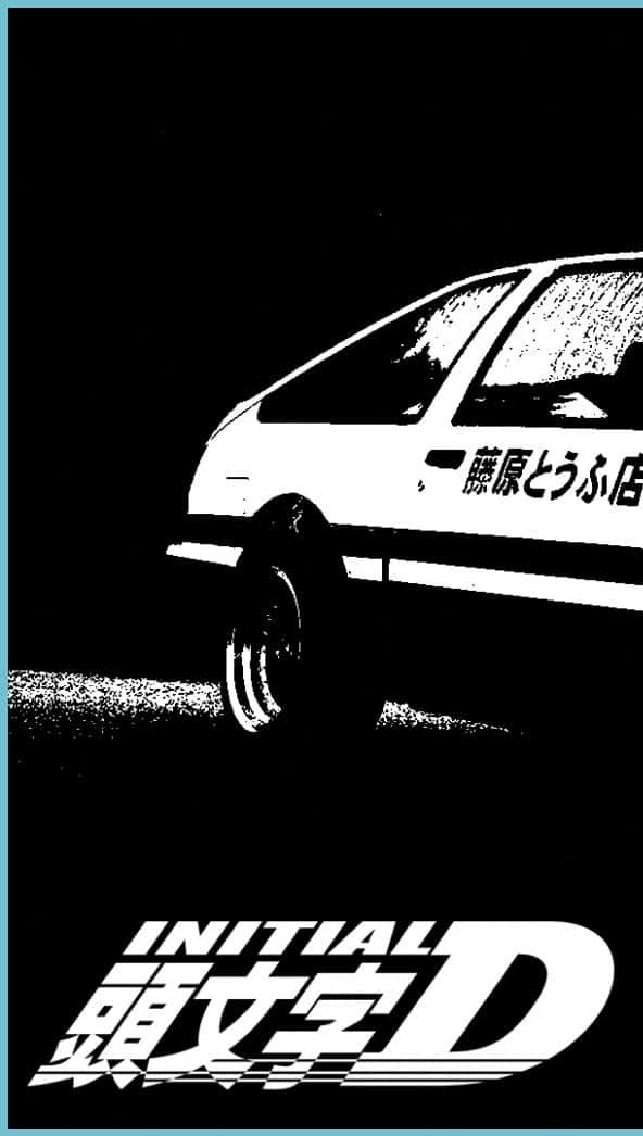 桌布 壁紙 — 高對比度黑白動漫風格甩尾車海報，帶有粗體標題文字。