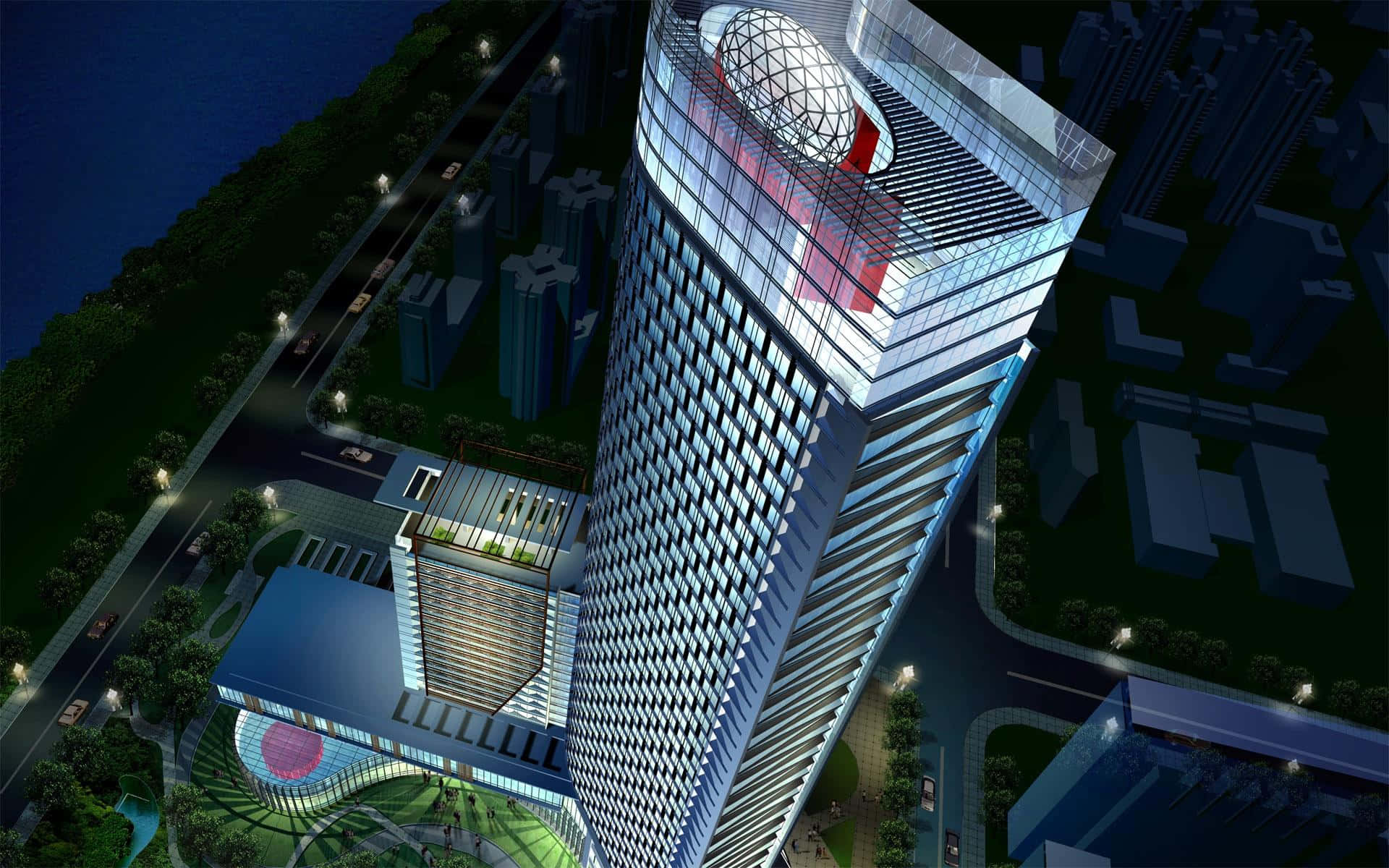 高層建築搭配大型玻璃屋頂 壁紙