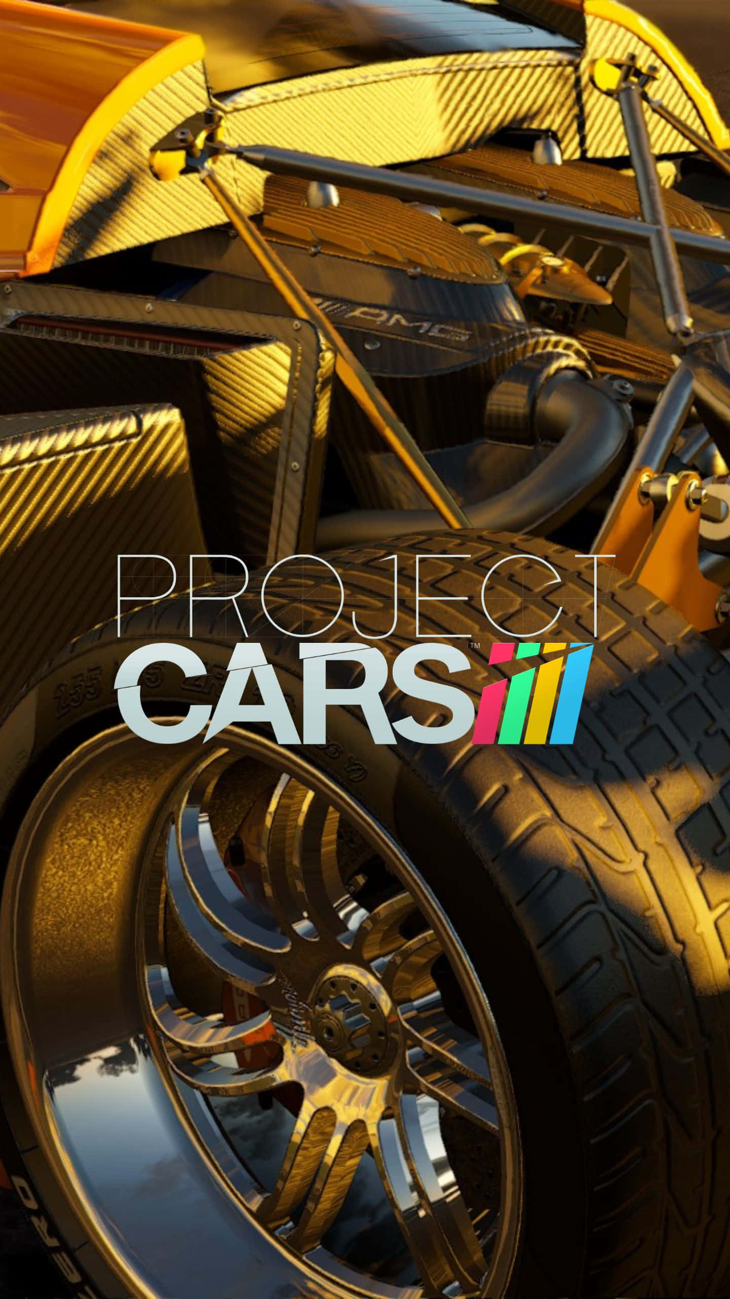 Android Project Cars 桌布 壁紙 — 高性能賽車引擎艙和車輪沐浴在金色陽光下的特寫。