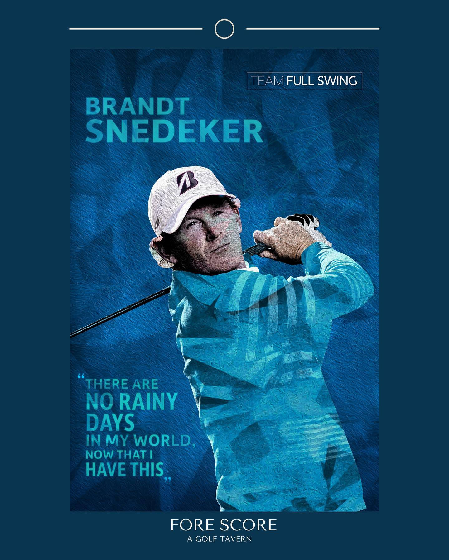 高爾夫 桌布 壁紙 — 高爾夫球手 Brandt Snedeker 揮桿中，採用時尚藍色圖形，附有勵志名言和團隊品牌標誌。