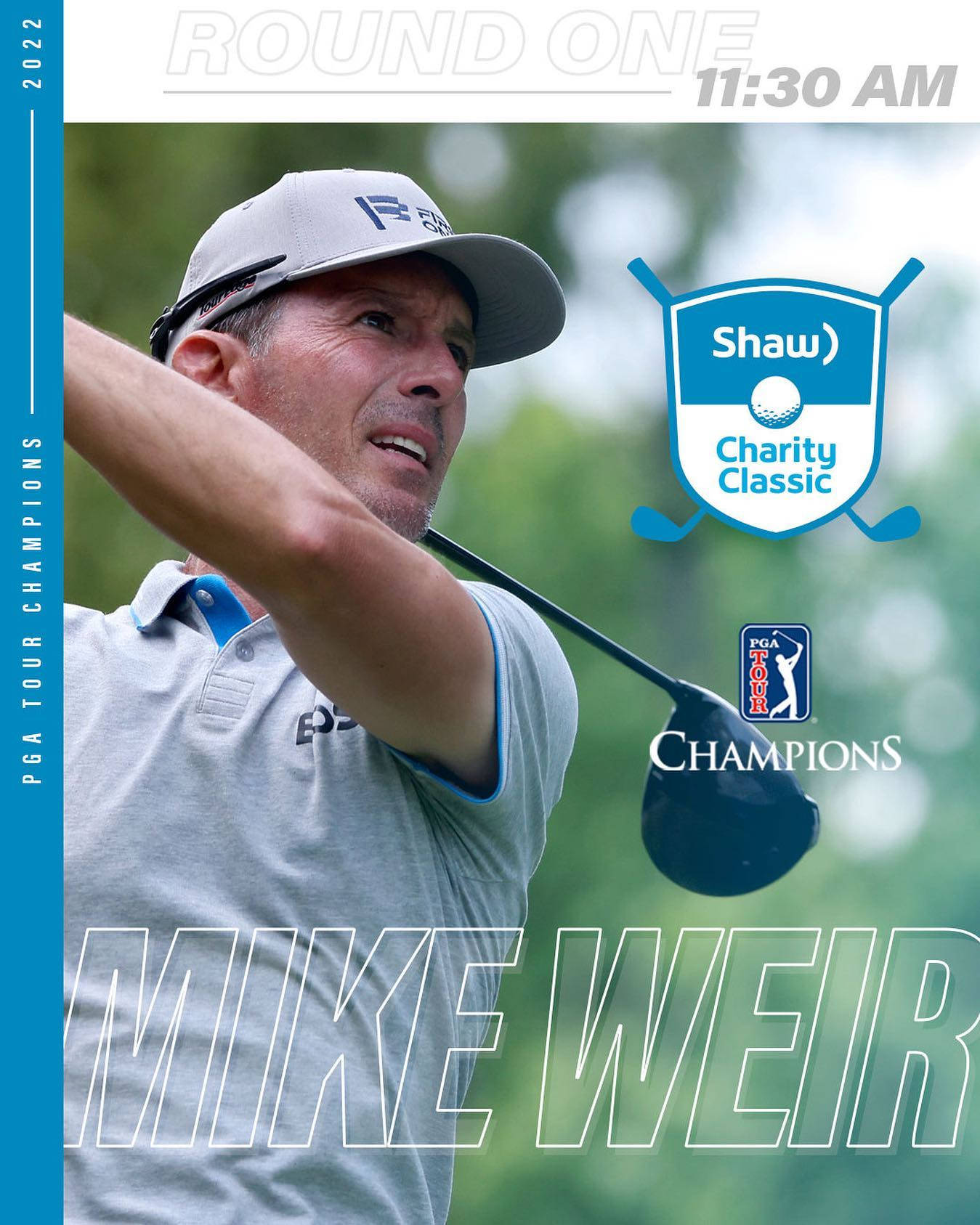 高爾夫 桌布 壁紙 — 高爾夫球手 Mike Weir 在 2022 年 Shaw Charity Classic 中揮桿，背景模糊的綠色襯托出專注的強度。