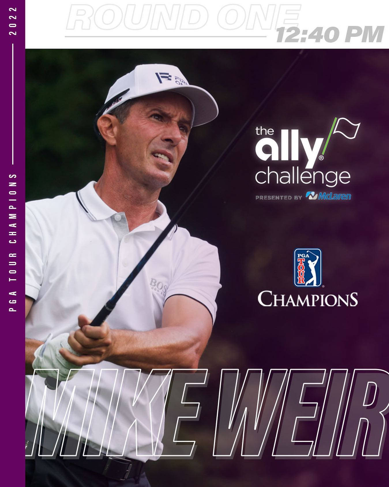 高爾夫 桌布 壁紙 — 高爾夫球手Mike Weir在2022年Ally Challenge PGA巡迴賽冠軍賽事中，揮桿時極度專注。