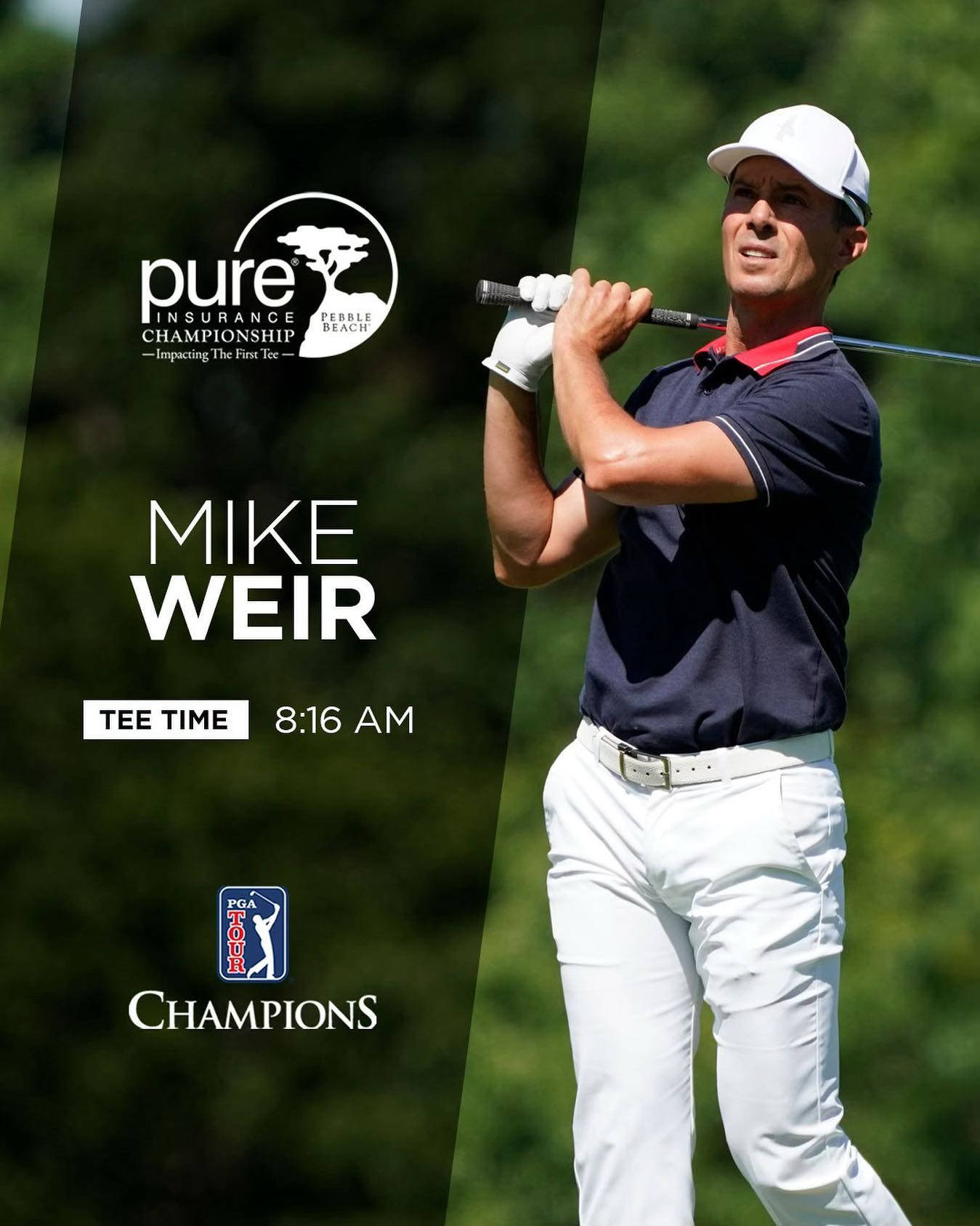 高爾夫 桌布 壁紙 — 高爾夫球手Mike Weir在Pure Insurance Championship中揮桿，背景是茂密的綠樹。
