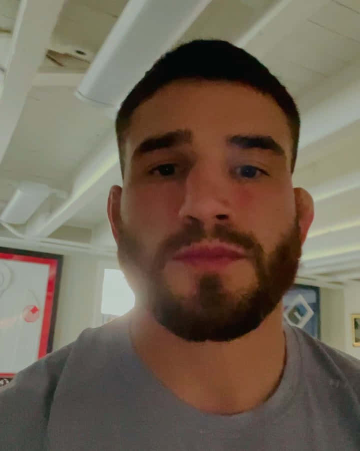 Athlete 桌布 壁紙 — 鬍鬚男身穿灰色T恤在白色天花板橫樑下室內拍照的近距離自拍。