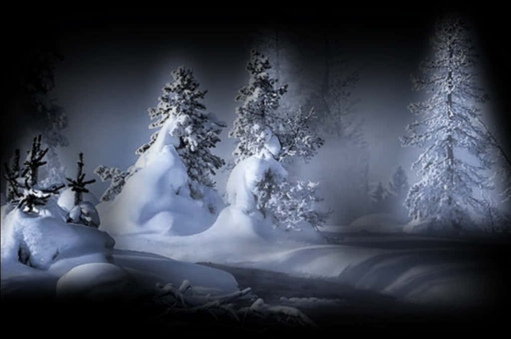 冬季森林雪景，樹木覆蓋白雪，寧靜而美麗的冬日風光