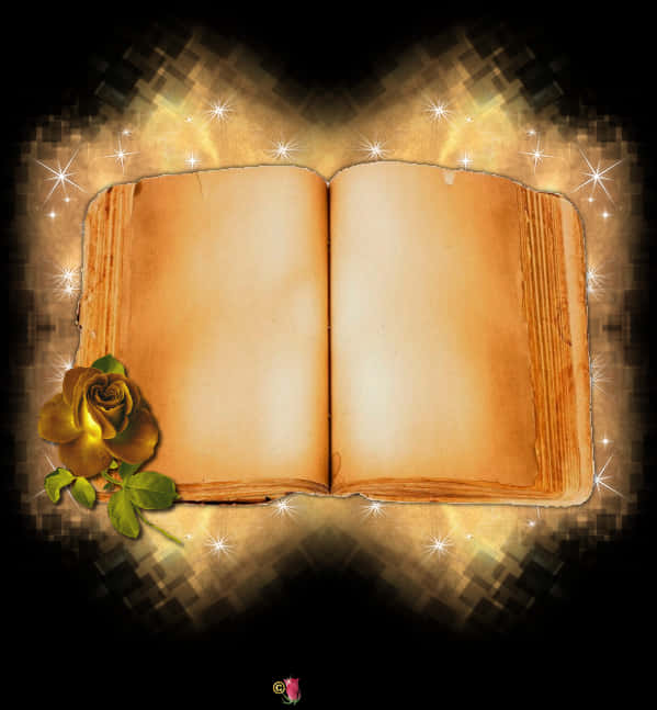 魔法翻開的書本與玫瑰 壁紙