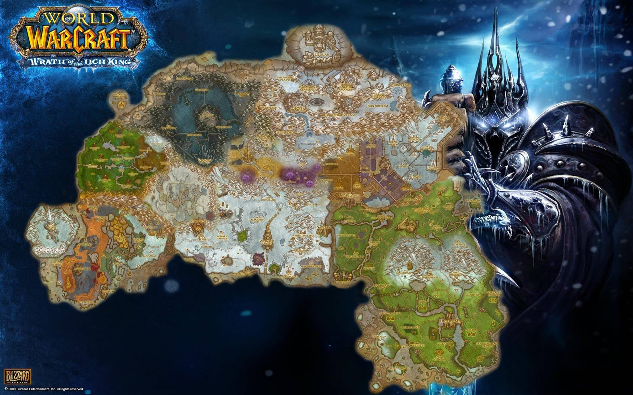 Lich 桌布 壁紙 — 《魔獸世界：巫妖王之怒》的奇幻地圖，巫妖王籠罩在雪地之上。