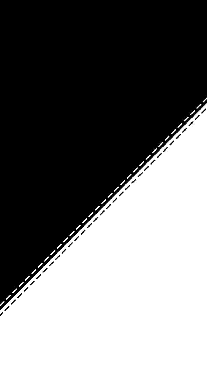 Simple Black And White 桌布 壁紙 — 鮮明的對角線分割將圖像分為黑色和白色兩半，由虛線分隔。