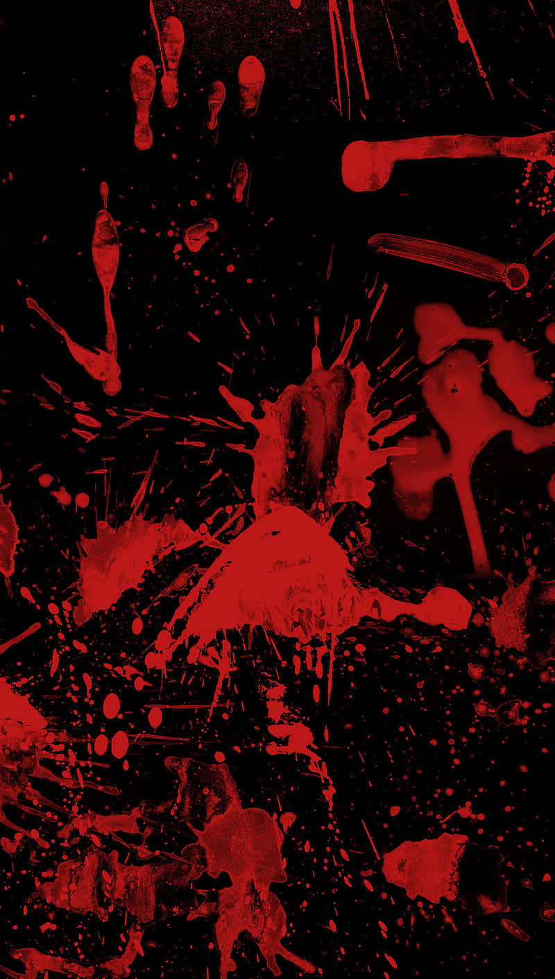 Blood Splatter 桌布 壁紙 — 鮮紅的飛濺和滴落在 stark 黑色背景上爆炸，形成混亂的抽象構圖。