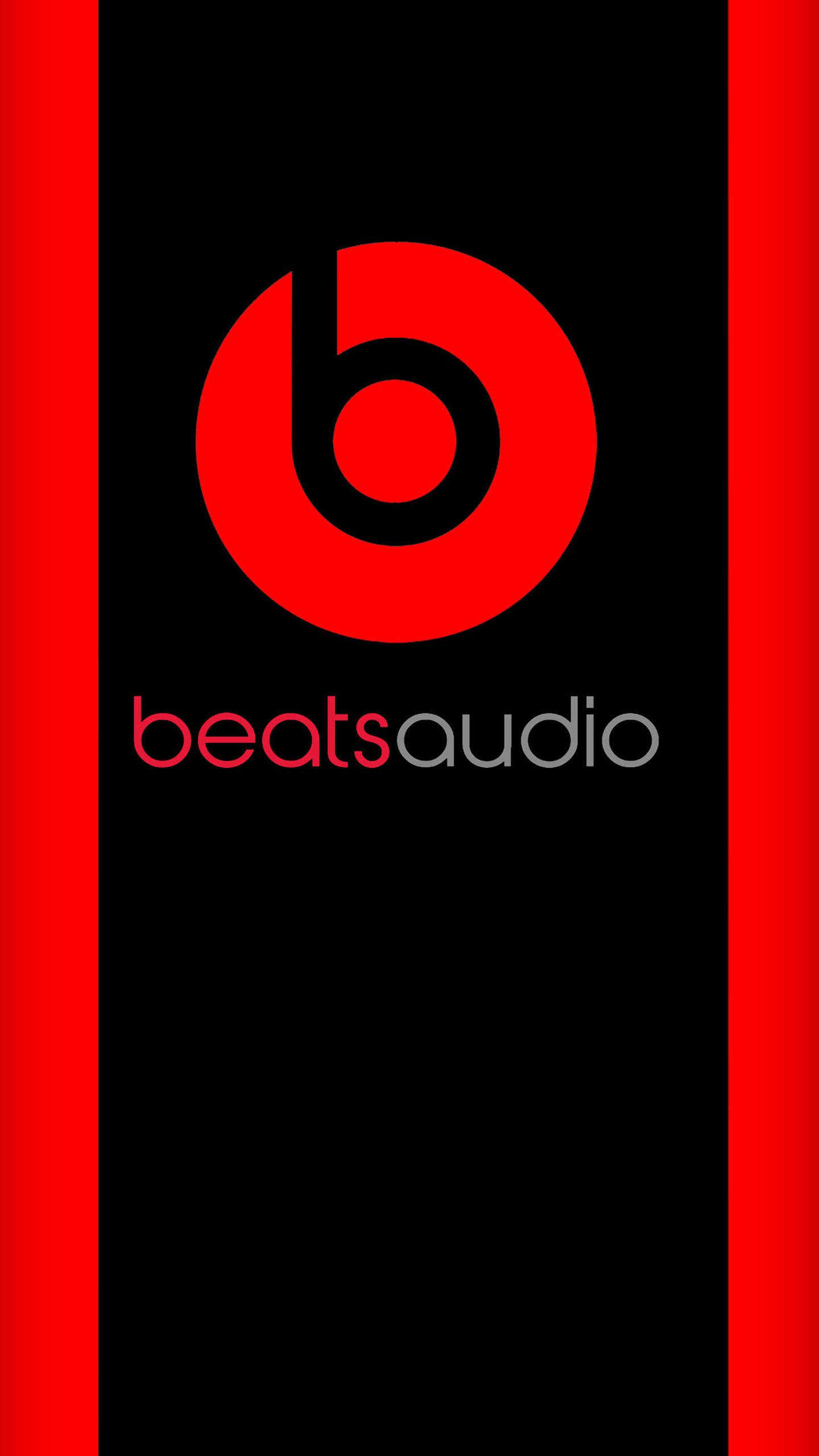 Edge 桌布 壁紙 — 鮮紅色 Beats Audio 標誌置中於黑色背景上，帶有紅色垂直條紋，下方為品牌文字。