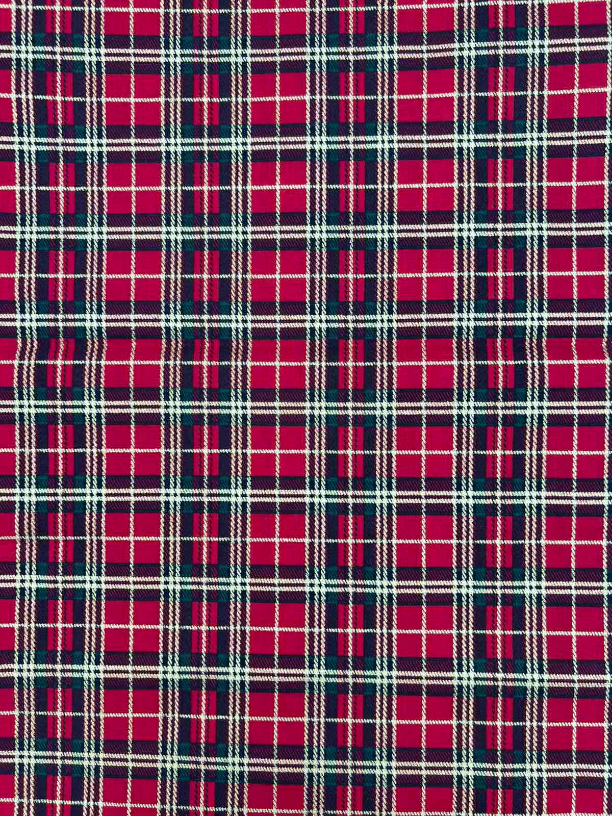 Fabric 桌布 壁紙 — 鮮紅色、海軍藍和奶油色大膽格子布料的近距離特寫，帶有清晰的交叉條紋。