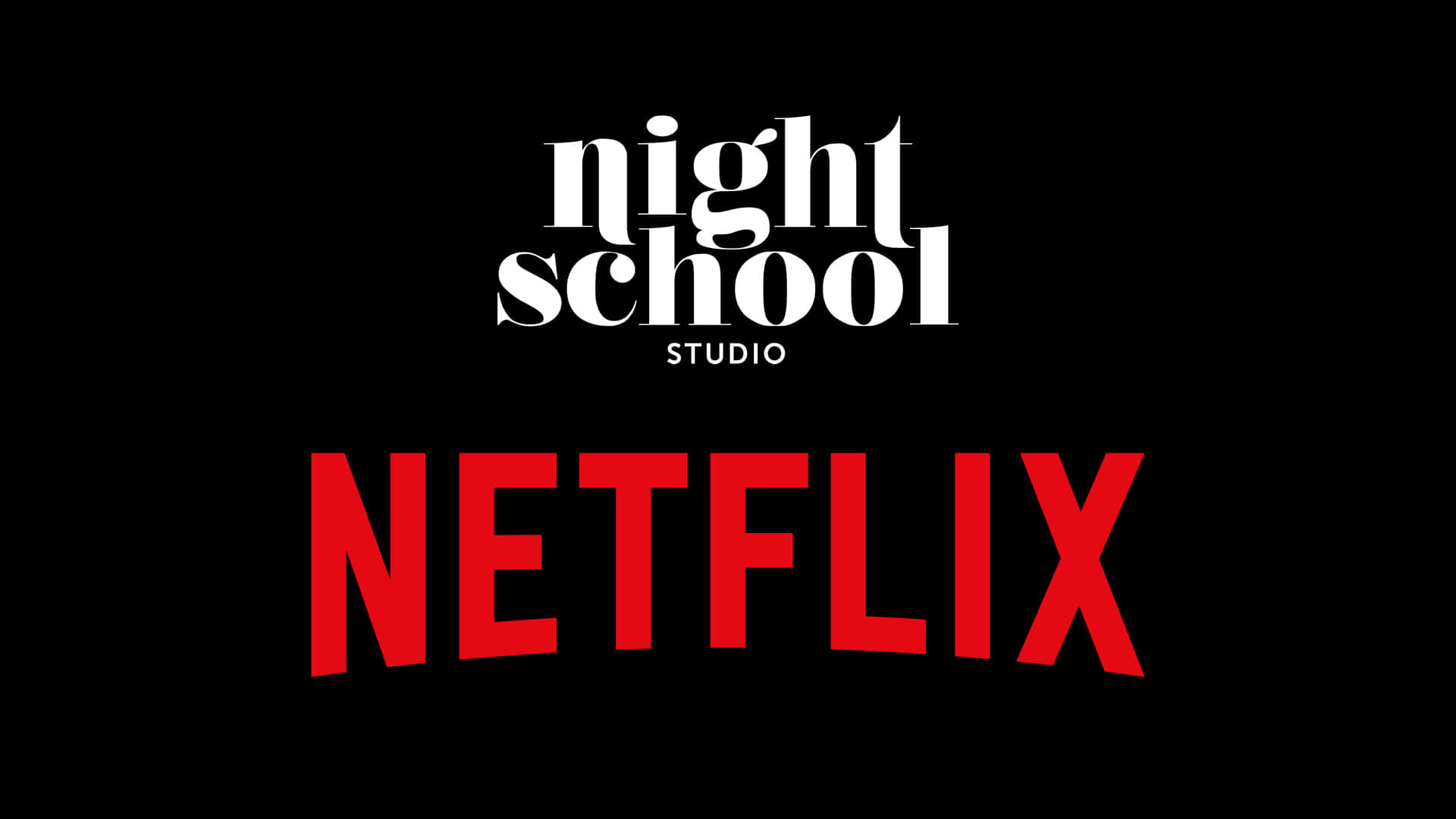 Netflix 桌布 壁紙 — 鮮紅色Netflix標誌和白色Night School Studio文字，置於純黑背景上。