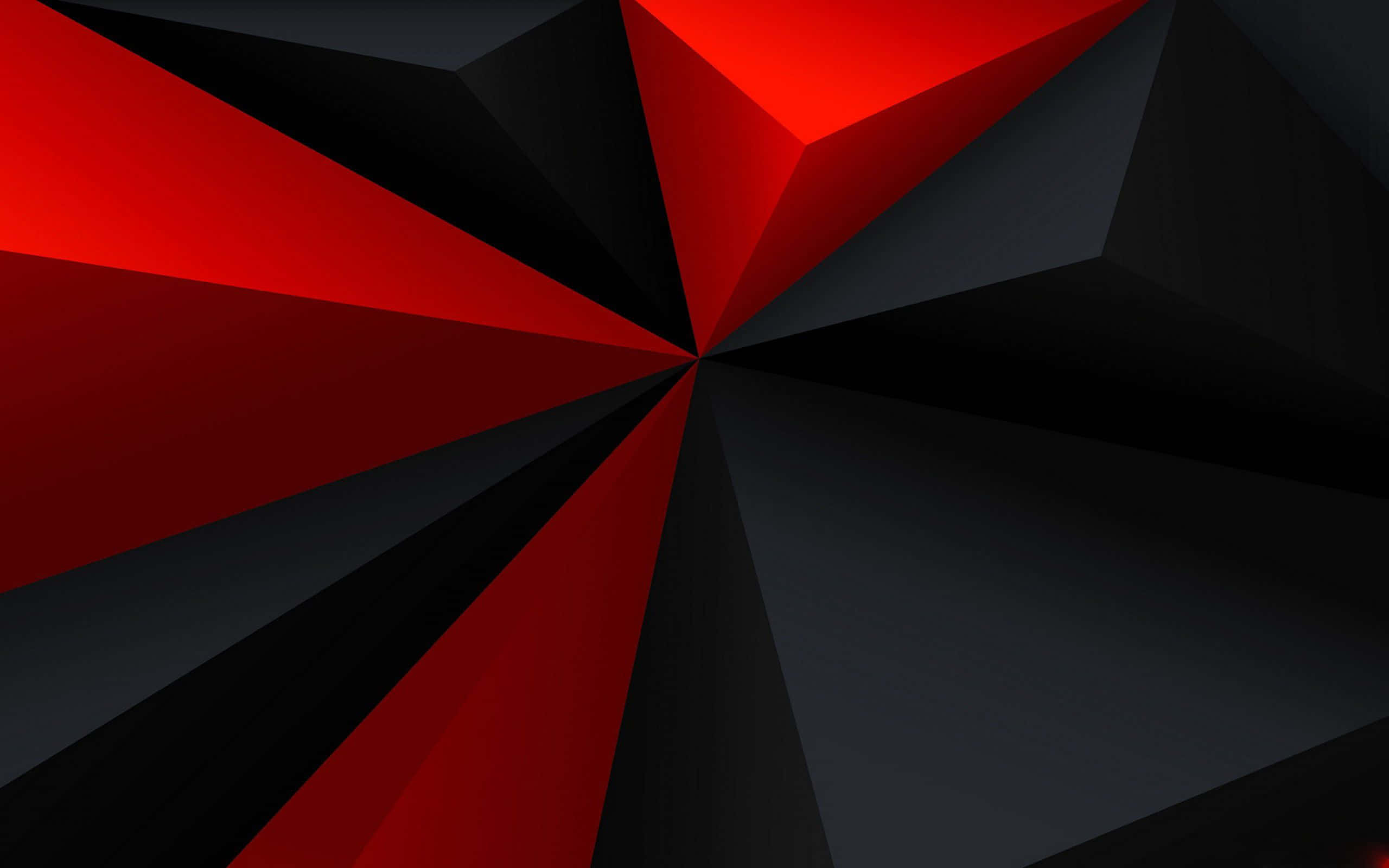 Red Gaming 桌布 壁紙 — 鮮紅色和深黑色的幾何碎片從中心點向外輻射，形成大膽的抽象構圖。