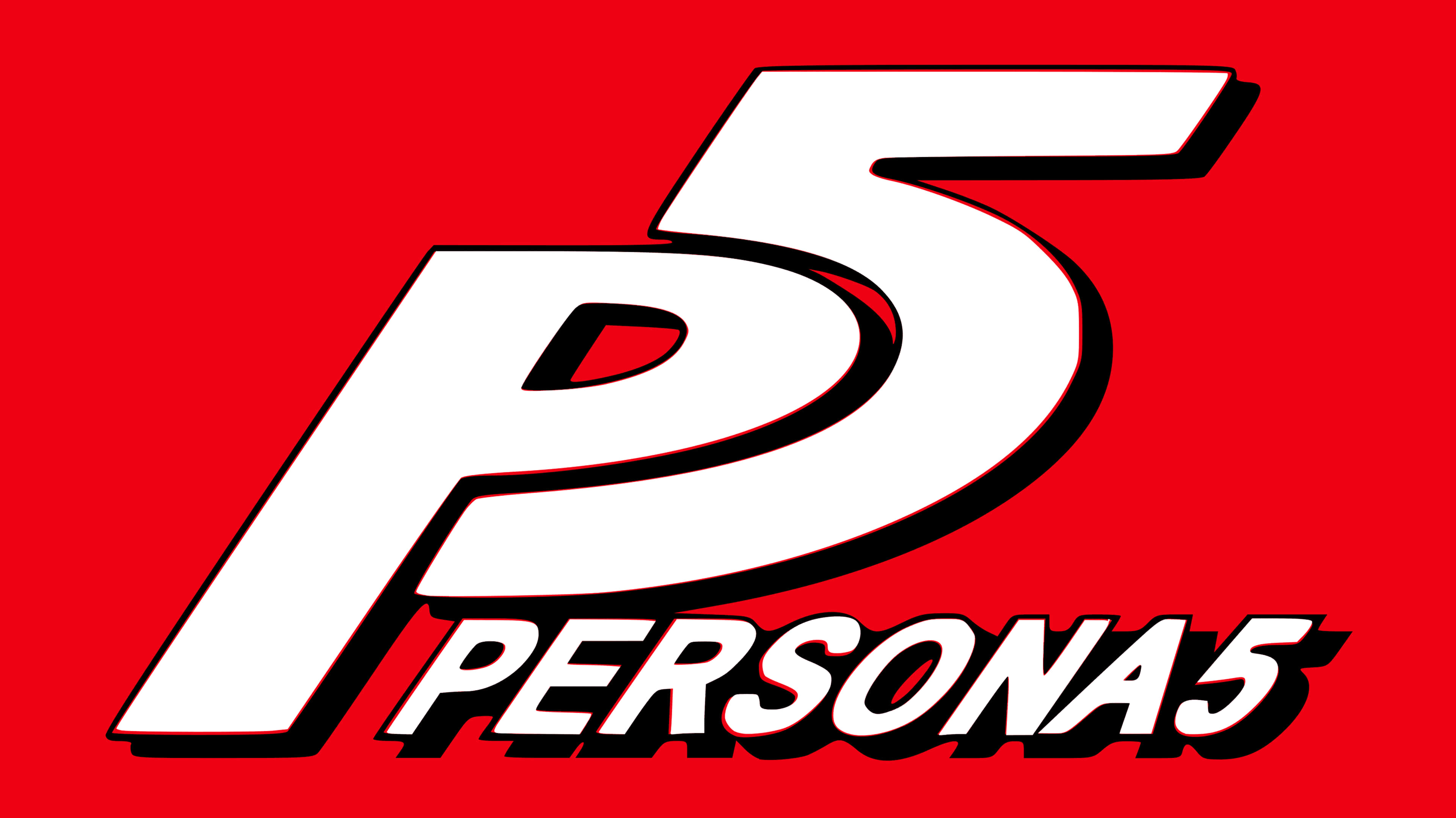 桌布 壁紙 — 鮮紅色背景上帶有黑色輪廓的粗體白色「P5」和「PERSONA5」標誌。