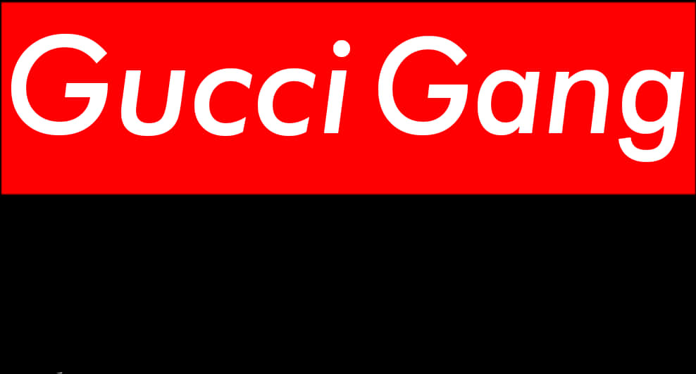 Gucci 桌布 壁紙 — 鮮紅色背景上的粗體白色「Gucci Gang」文字，下半部分為鮮明的黑色。