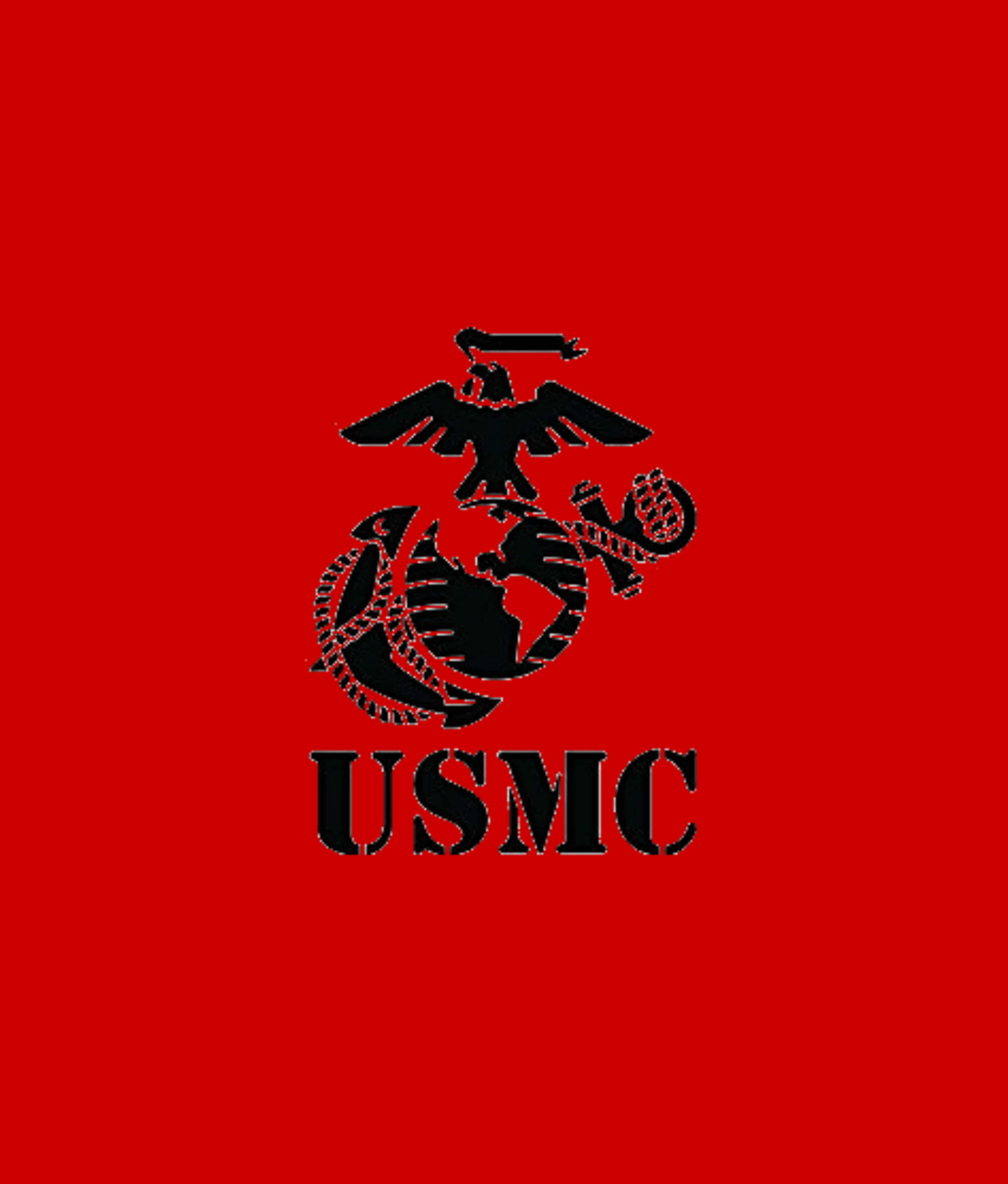 Usmc 桌布 壁紙 — 鮮紅色背景中央放置大膽黑色USMC徽章，上有鷹、地球和錨。