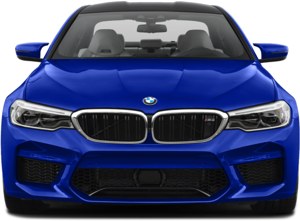 BMW 動圖 桌布 壁紙 — 鮮藍色BMW M5的前視圖，配備時尚頭燈和標誌性腎形格柵。