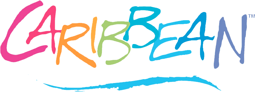 Colourful 桌布 壁紙 — 鮮豔多彩的手寫「CARIBBEAN」標誌，帶有藍色波浪底線，背景為黑色。