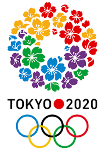 東京 桌布 壁紙 — 鮮豔多彩的櫻花在東京2020奧運標誌和交織環上方形成圓形花環。
