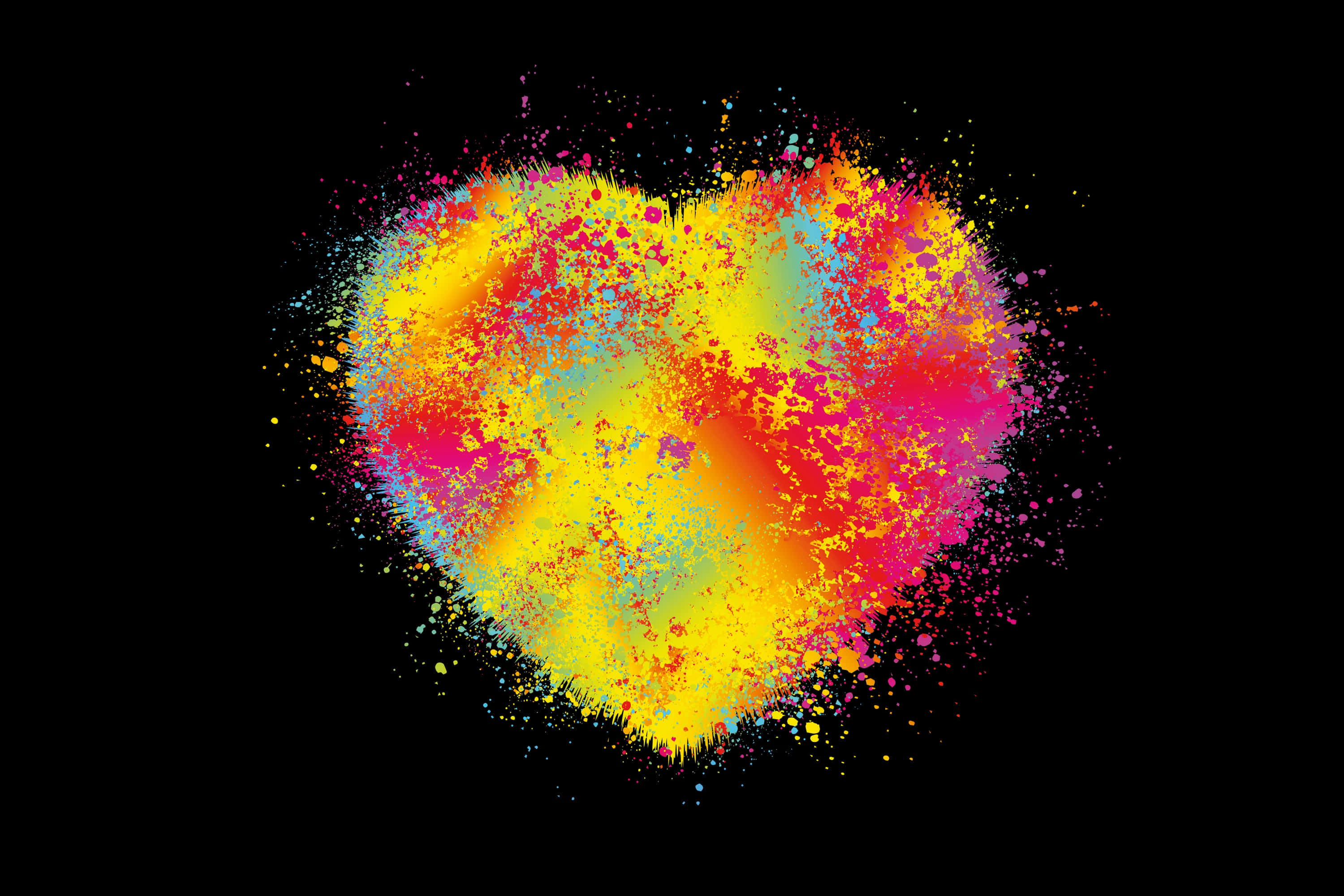 Heart Art 桌布 壁紙 — 鮮豔多彩的粉末爆炸在純黑背景上形成心形。