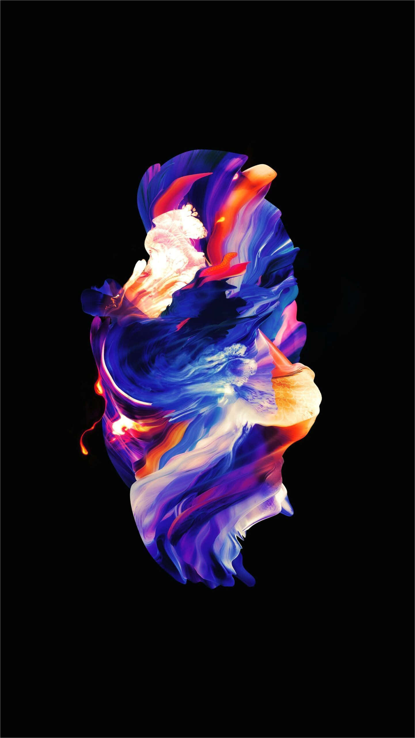 AMOLED 桌布 壁紙 — 鮮豔旋轉的抽象色彩在純黑背景上爆發，形成動態數位藝術作品。