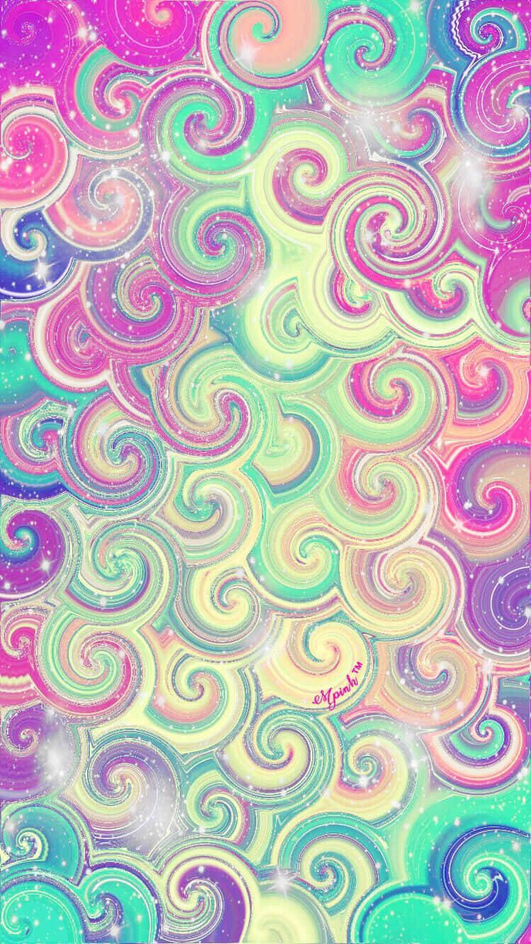 Paisley 桌布 壁紙 — 鮮豔旋轉的糖果色彩配上閃爍的光芒，營造出夢幻般的迷幻圖案。