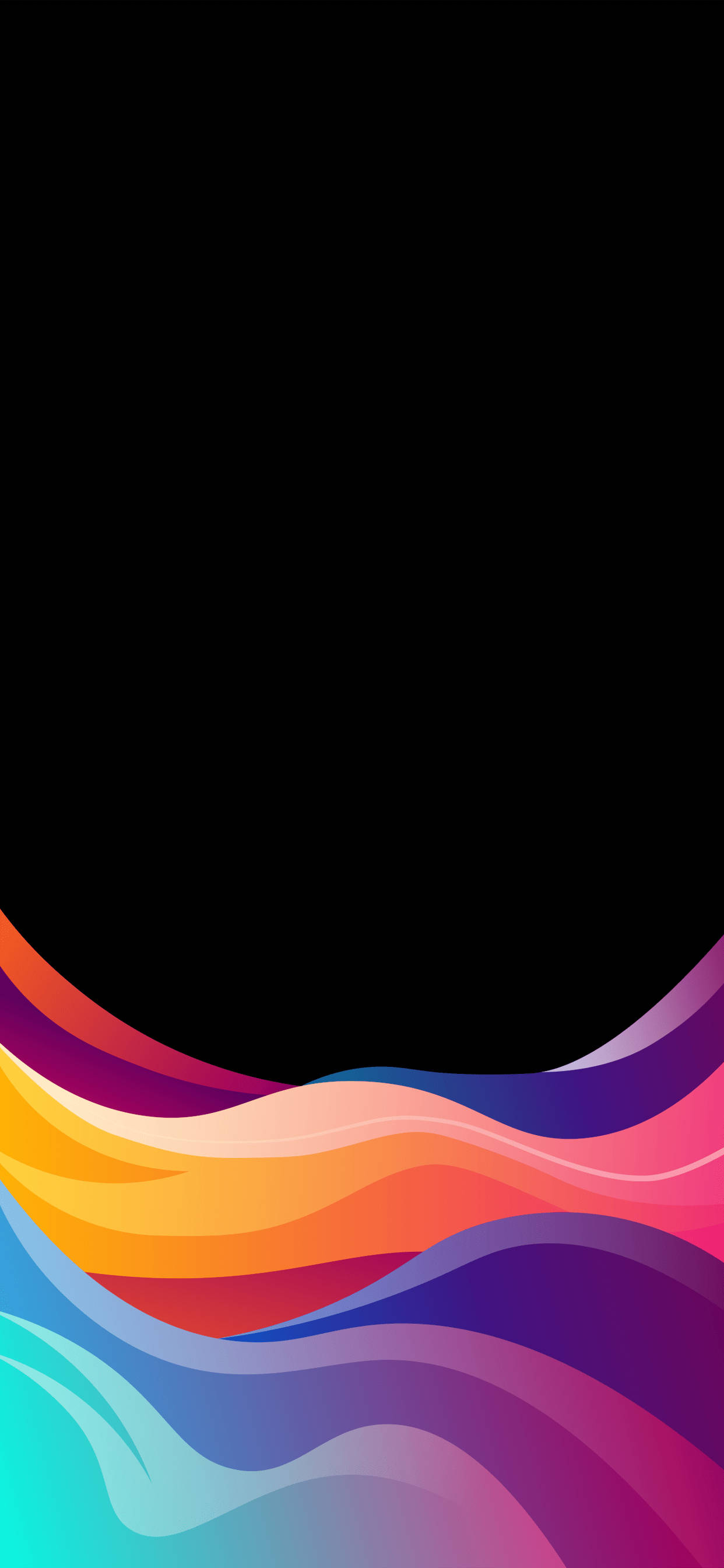 iPhone XR 桌布 壁紙 — 鮮豔流動的彩虹波浪從底部傾瀉而下，襯托著純黑背景。