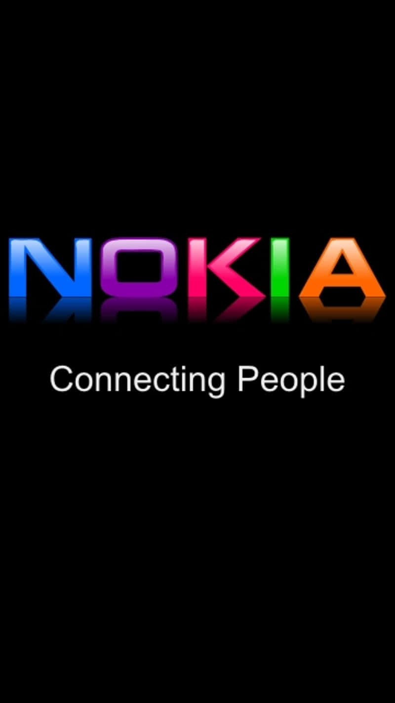 諾基亞 桌布 壁紙 — 鮮豔漸變 Nokia 標誌，黑色背景上帶有反射和白色標語 Connecting People。
