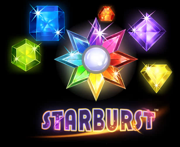 Starburst 桌布 壁紙 — 鮮豔發光的寶石從中央的星爆標誌向黑色背景輻射。