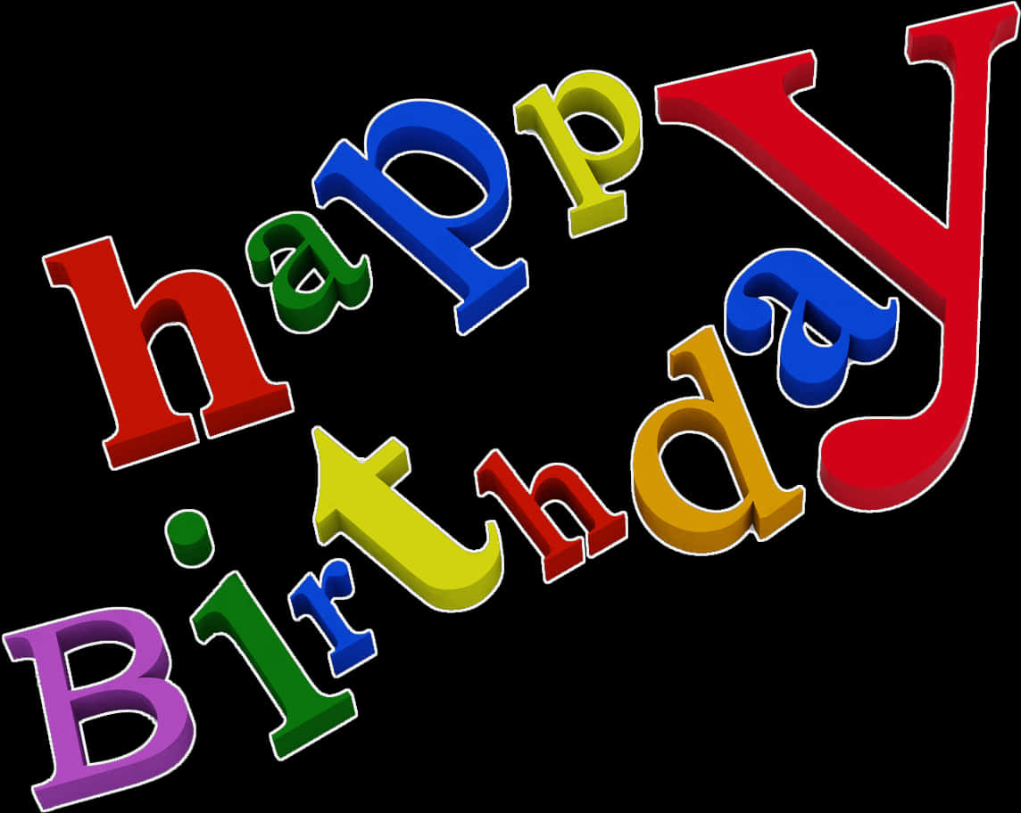 Happy Birthday Text 桌布 壁紙 — 鮮豔的3D字母在黑色背景上以彩虹色拼出「happy birthday」。