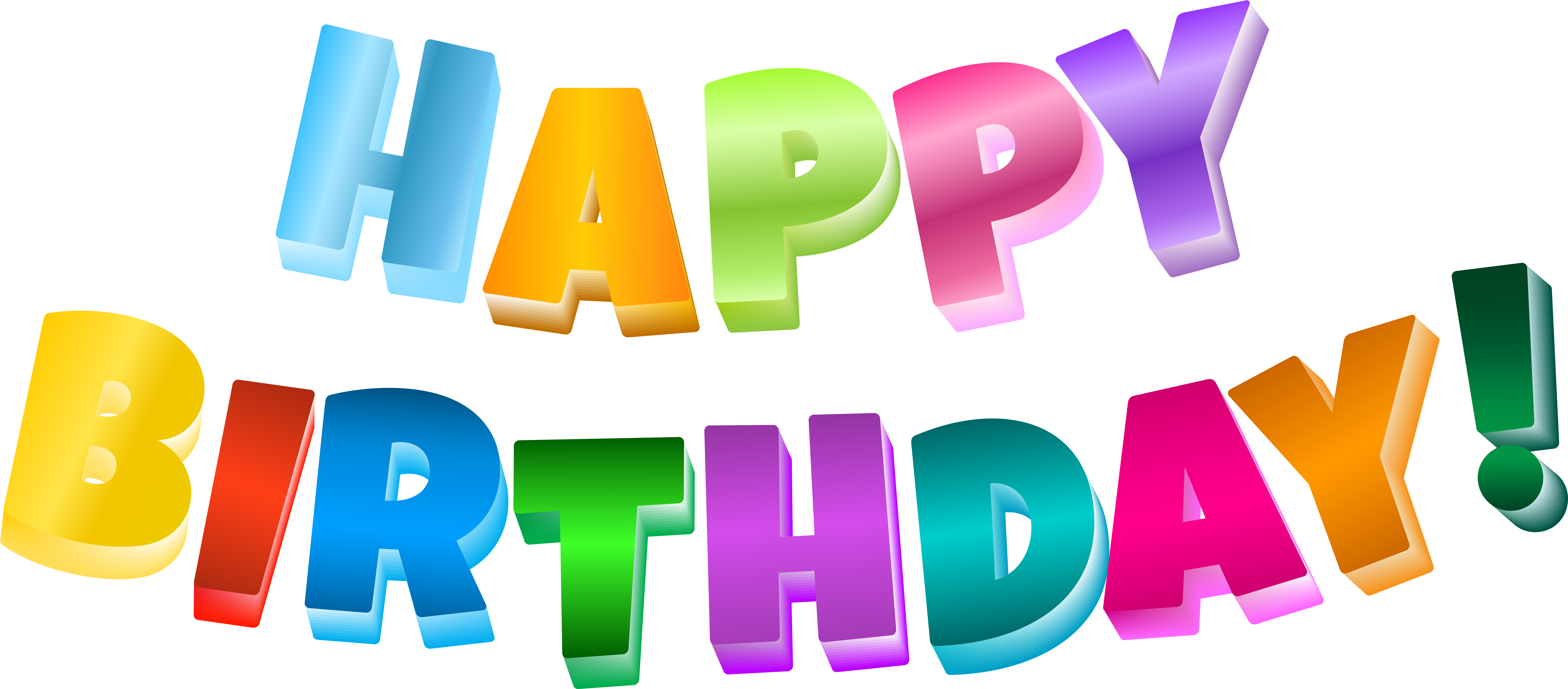 多色 桌布 壁紙 — 鮮豔的3D彩虹字母在純黑背景上拼出「HAPPY BIRTHDAY!」。