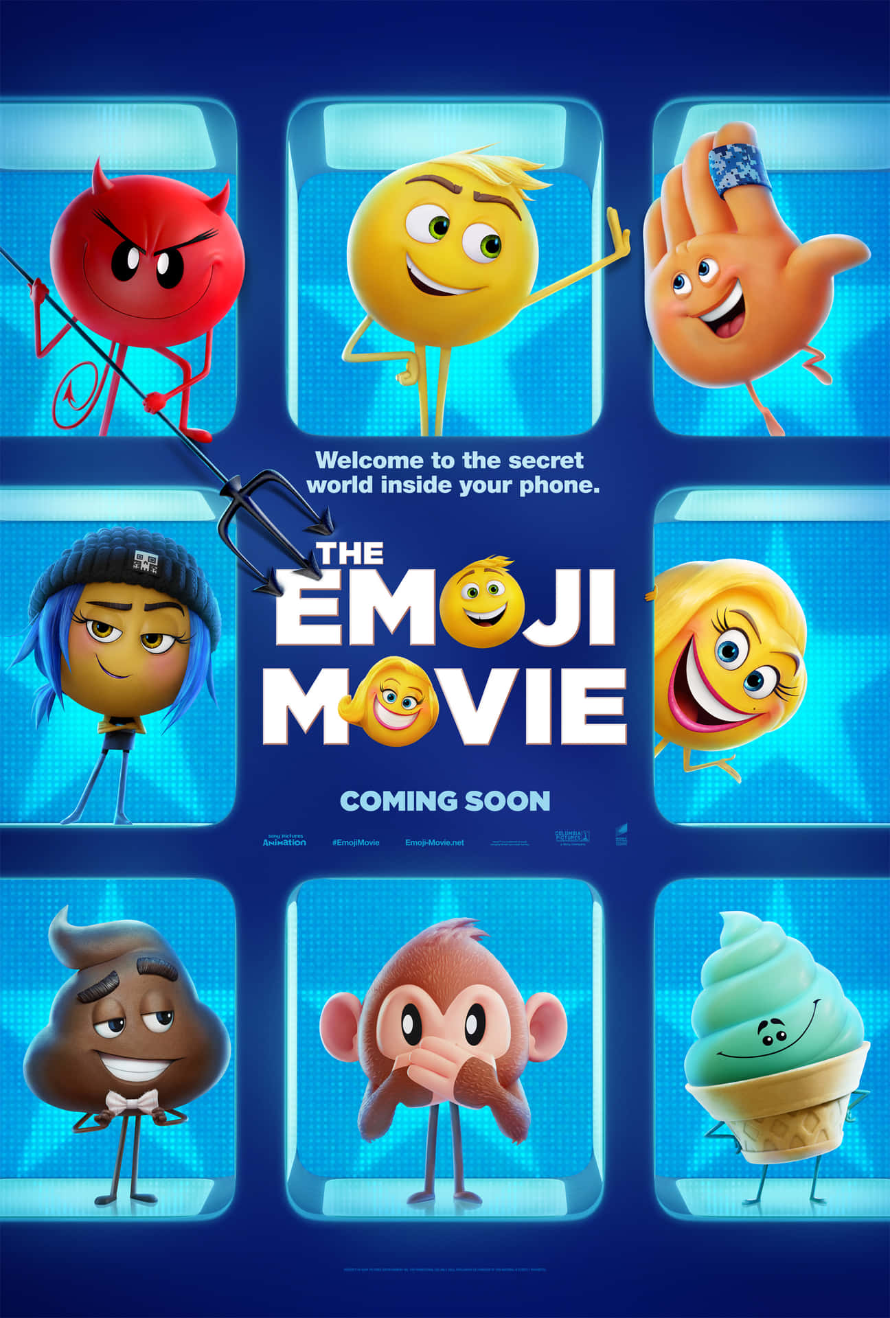 《The Emoji Movie》中手機螢幕上的彩色表情符號角色。 — 表情符號 GIF 壁紙