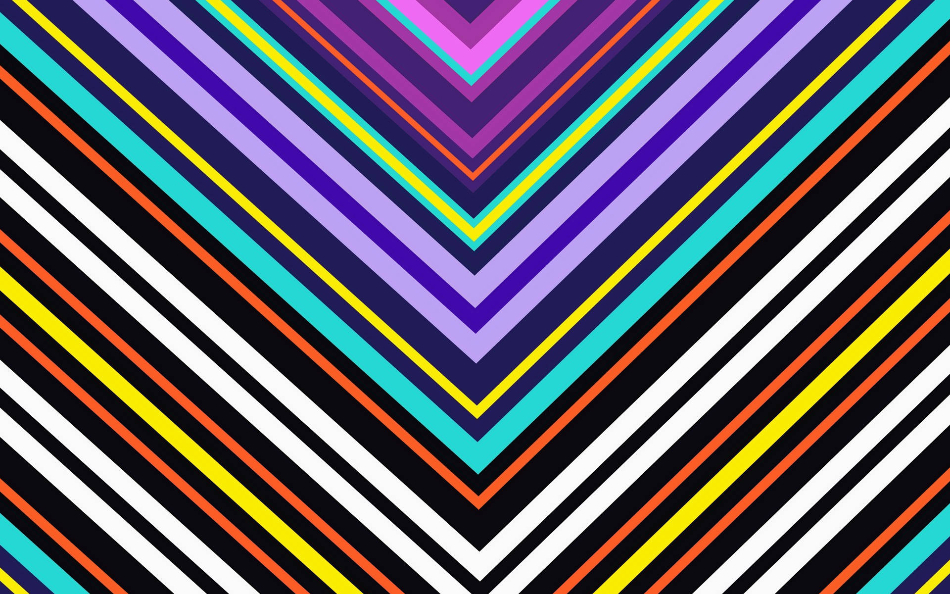 Stripes 桌布 壁紙 — 鮮豔的V形條紋以鮮明色彩從中心點向外輻射，形成動態幾何圖案。
