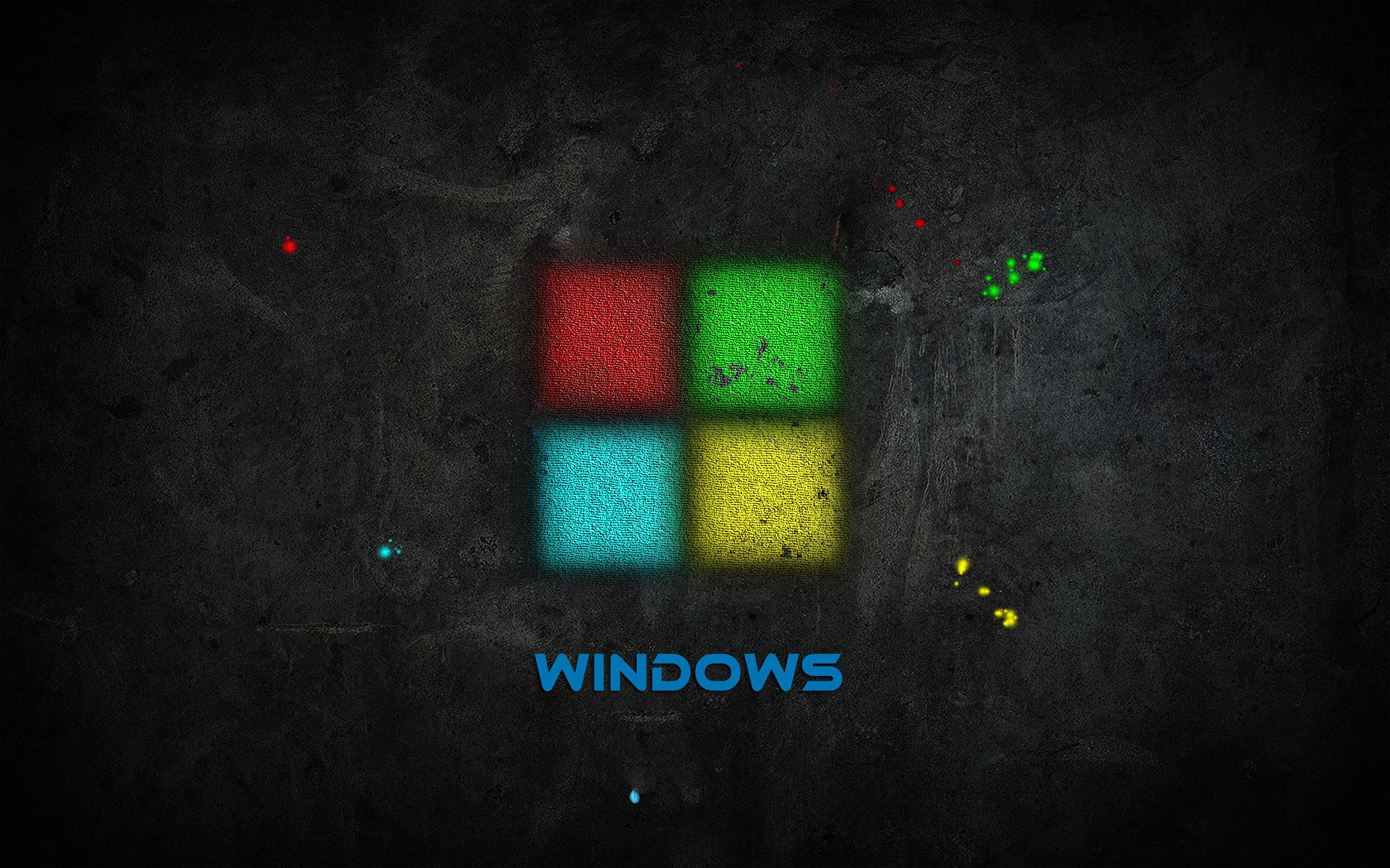 Windows 10 高畫質 桌布 壁紙 — 鮮豔的Windows標誌在粗糙的深色紋理牆壁上發光，散落著多彩的斑點。