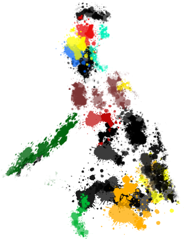 Philippines Map 桌布 壁紙 — 鮮豔的像素化油漆飛濺在 stark 黑色背景上形成抽象的人形圖案。