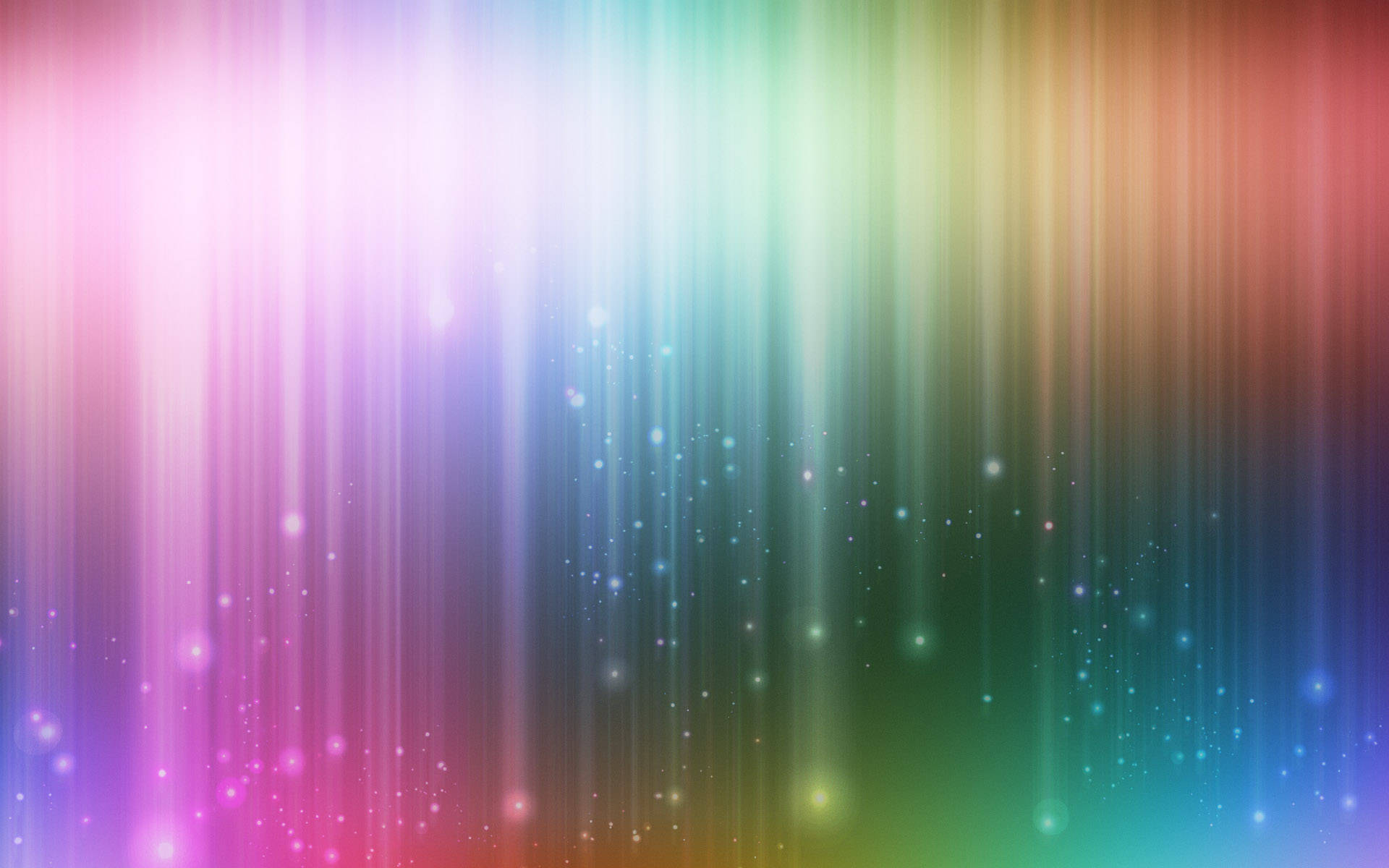 Colorful Aesthetic 桌布 壁紙 — 鮮豔的垂直彩虹光束伴隨著閃爍的粒子在漸變背景上層疊而下。