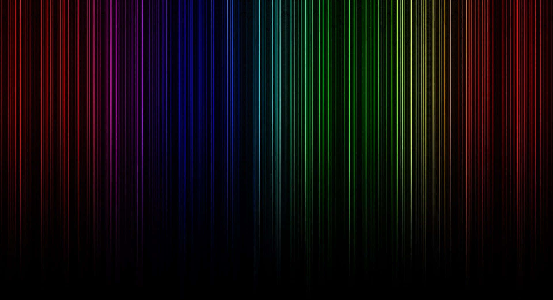 Rainbow Colours 桌布 壁紙 — 鮮豔的垂直彩虹條紋在黑色背景上發光，形成數位抽象圖案。