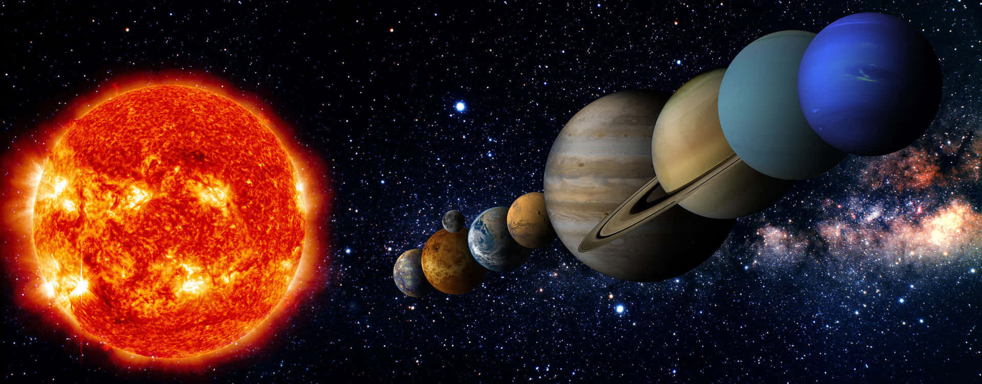 在星空中的太陽系，有太陽和行星 — 太陽系 GIF 壁紙