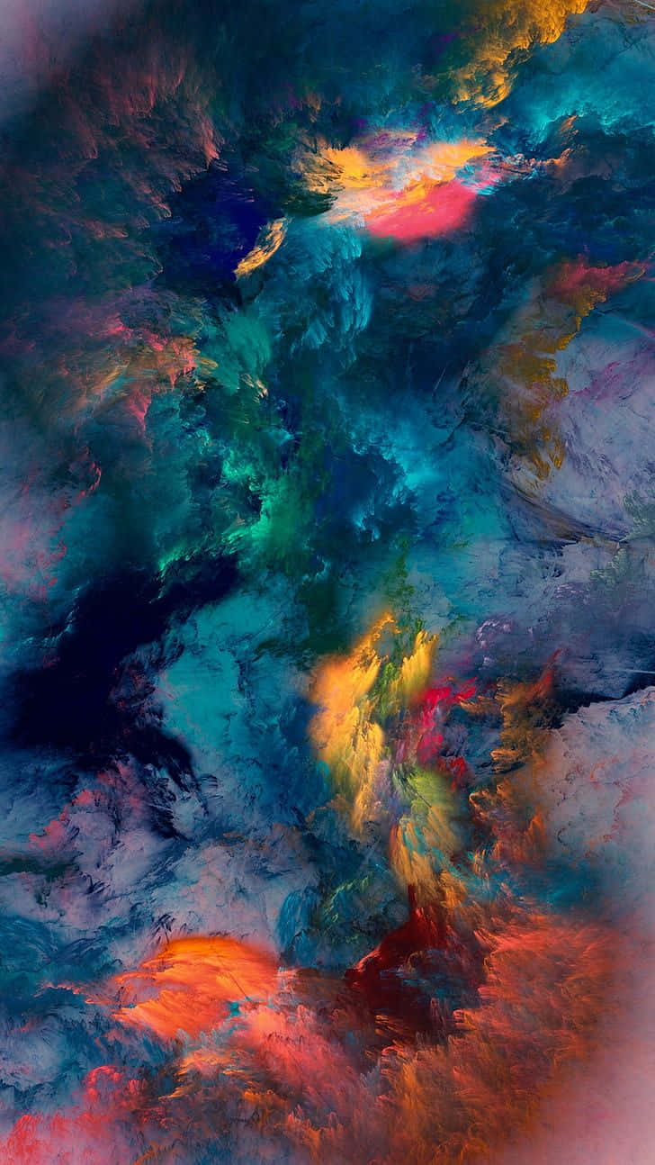 手機 桌布 壁紙 — 鮮豔的宇宙星雲在黑暗虛空中旋轉，呈現電光藍、藍綠色和火橙色。