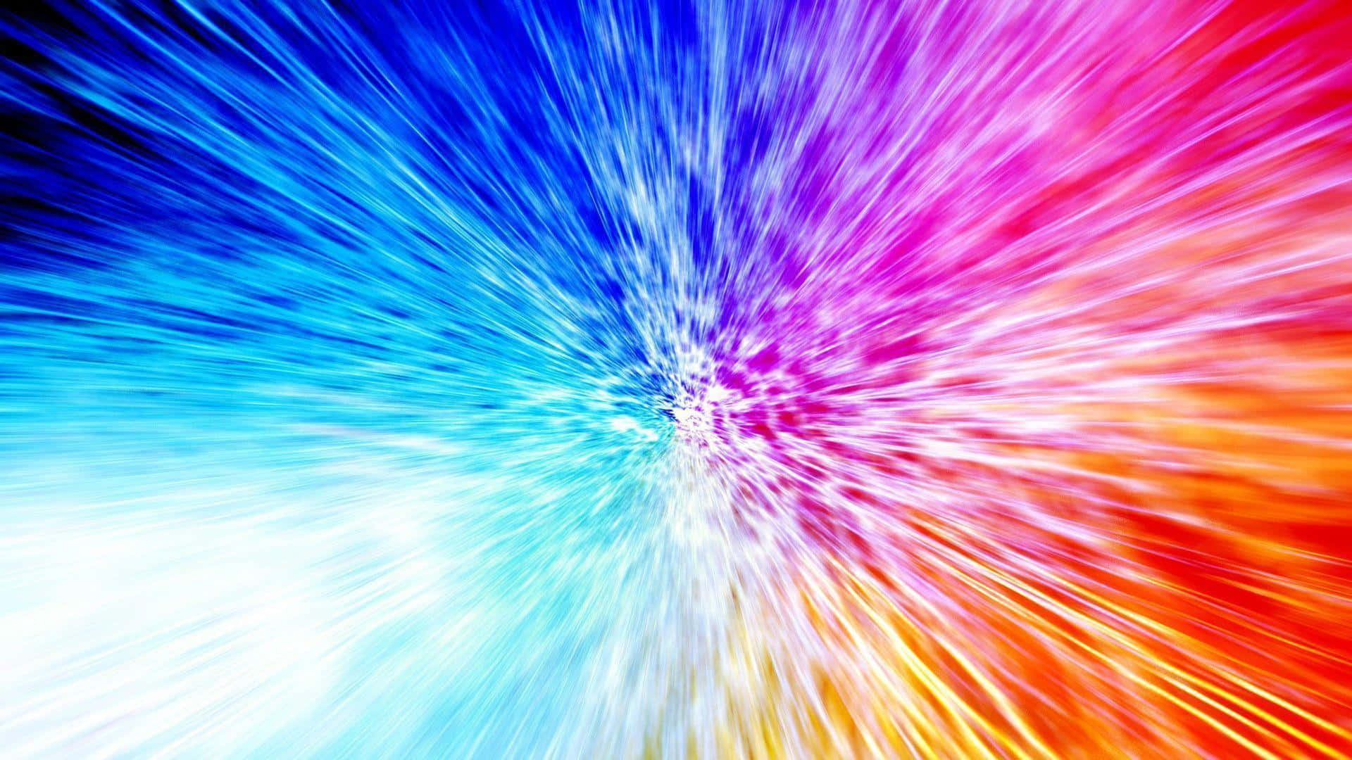 Bright 桌布 壁紙 — 鮮豔的宇宙爆炸從中心點輻射出來，帶有藍色、粉紅色和橙色的條紋，映襯著黑暗的虛空。