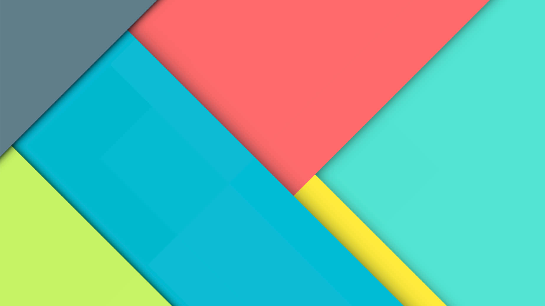 Material Design 桌布 壁紙 — 鮮豔的幾何形狀以大膽的色彩形成動態的對角線圖案，邊緣清晰，陰影柔和。