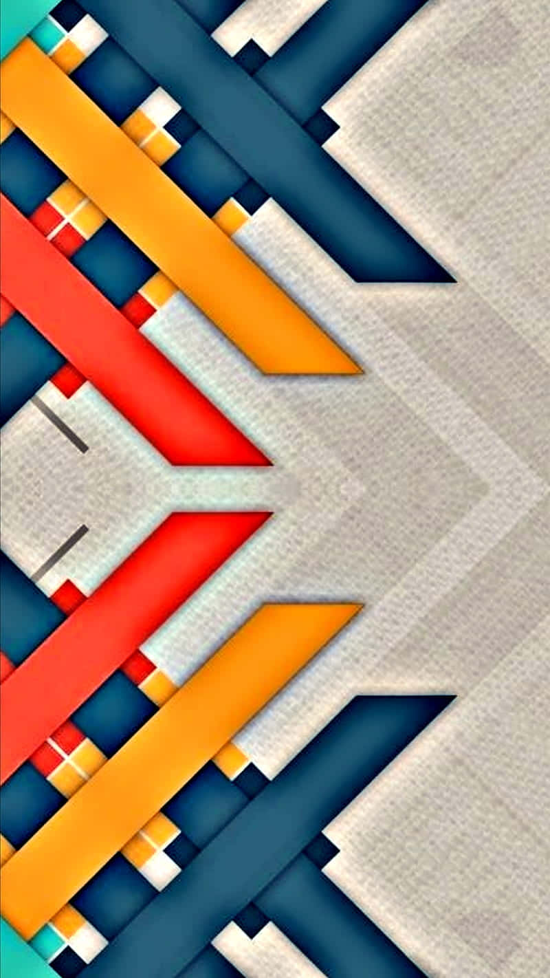 Geometric iPhone 桌布 壁紙 — 鮮豔的幾何形狀以紅色、橙色和藍色在帶紋理的米色背景上對角相交。