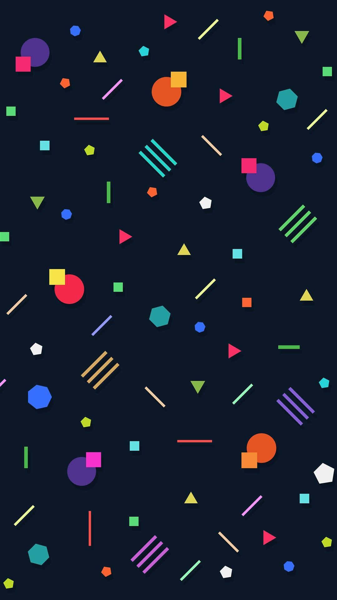 Minimalist Pattern 桌布 壁紙 — 鮮豔的幾何形狀在深色背景上漂浮，形成動態的抽象構圖。