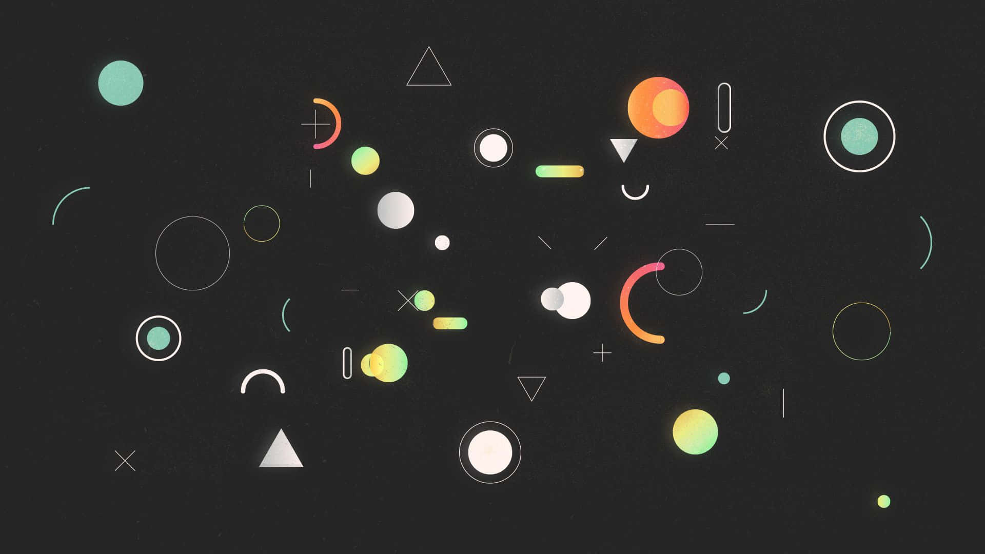 Minimalist Geometric 桌布 壁紙 — 鮮豔的幾何形狀漂浮在深色紋理背景上，形成極簡抽象構圖。