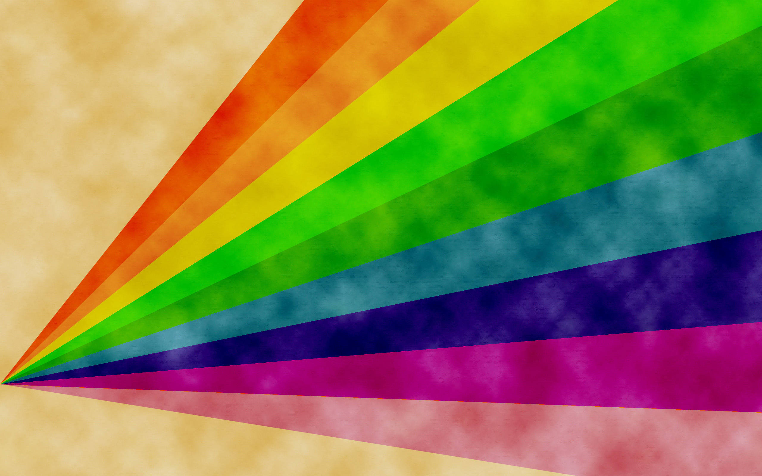LGBT 桌布 壁紙 — 鮮豔的彩虹條紋從一個點向外輻射，背景為帶有紋理的米色，並有柔和的顏色暈染效果。
