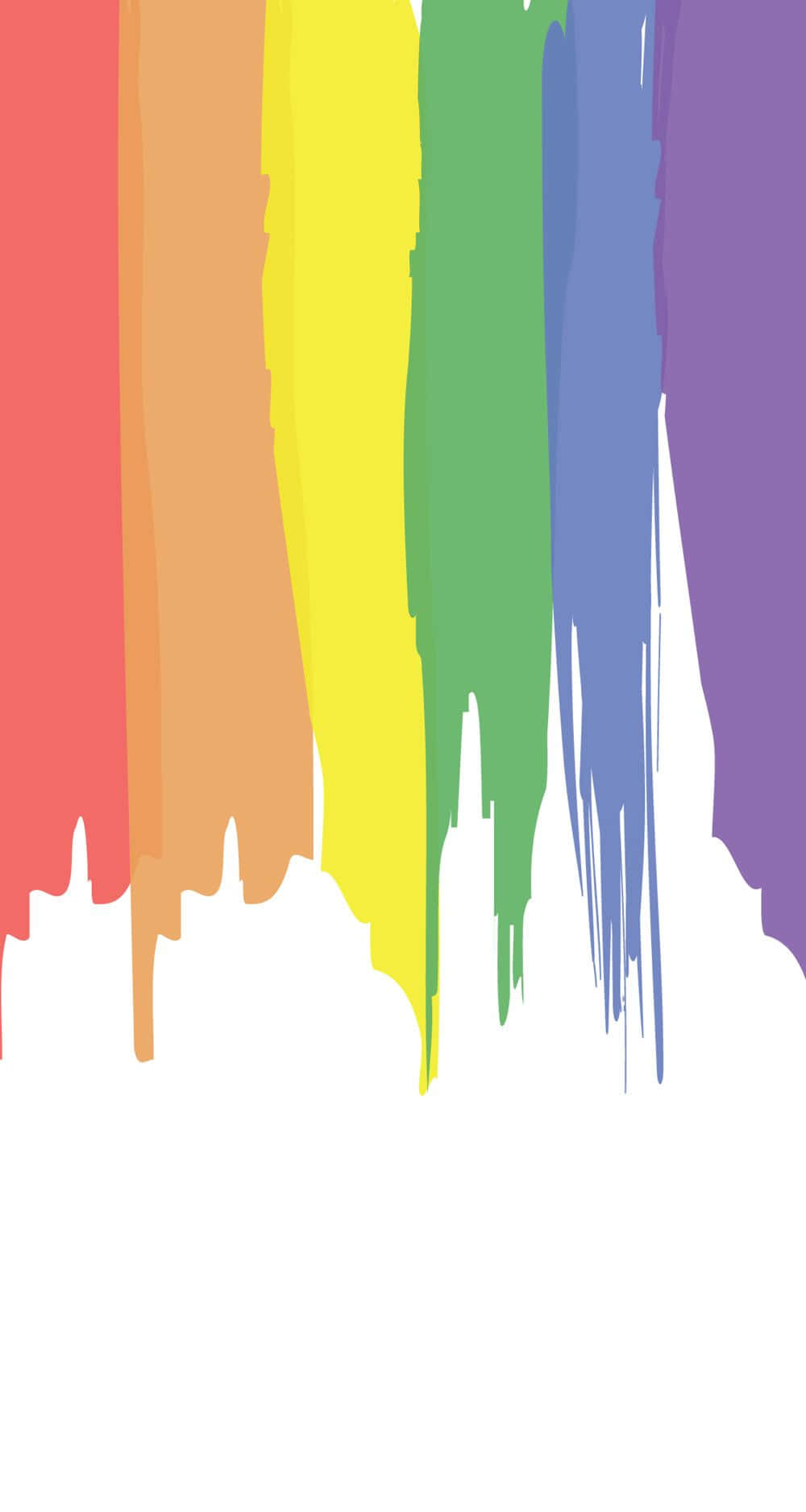 LGBT 桌布 壁紙 — 鮮豔的彩虹油漆滴在純白色背景上以飽和色調垂直傾瀉而下。