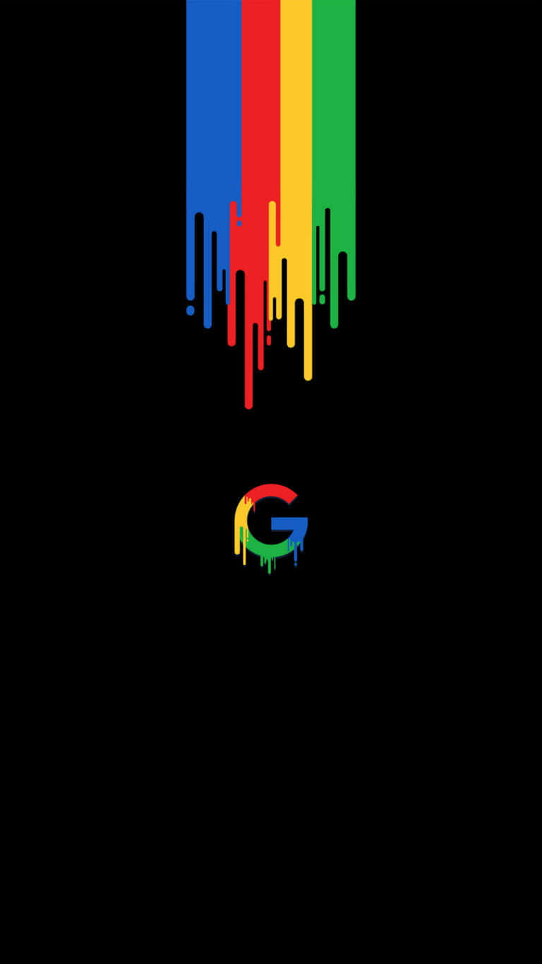 Pixel 3 桌布 壁紙 — 鮮豔的彩虹油漆滴從上方傾瀉到黑色背景上，下方有一個滴落的Google標誌。