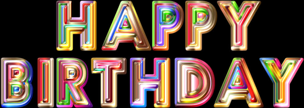 生日快樂 桌布 壁紙 — 鮮豔的彩虹漸變3D字母在純黑色背景上拼出「HAPPY BIRTHDAY」。