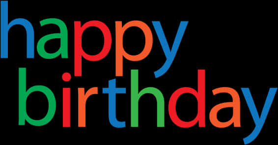 Happy Birthday Text 桌布 壁紙 — 鮮豔的彩虹色「happy birthday」文字在純黑色背景上發光。
