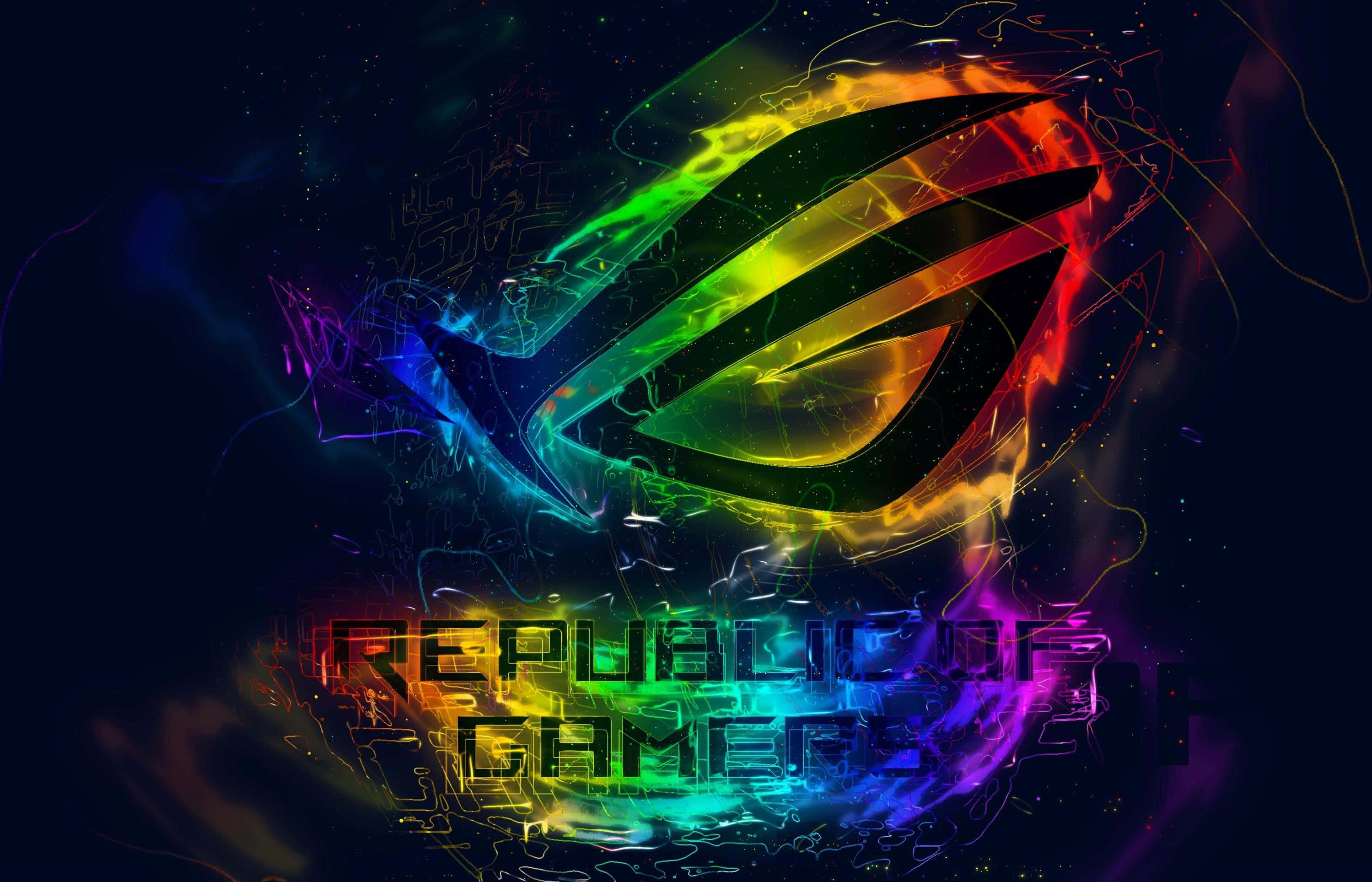 Apex Legends Logo 桌布 壁紙 — 鮮豔的彩虹色 ROG 標誌在黑暗的宇宙背景中閃耀，帶有電能軌跡。